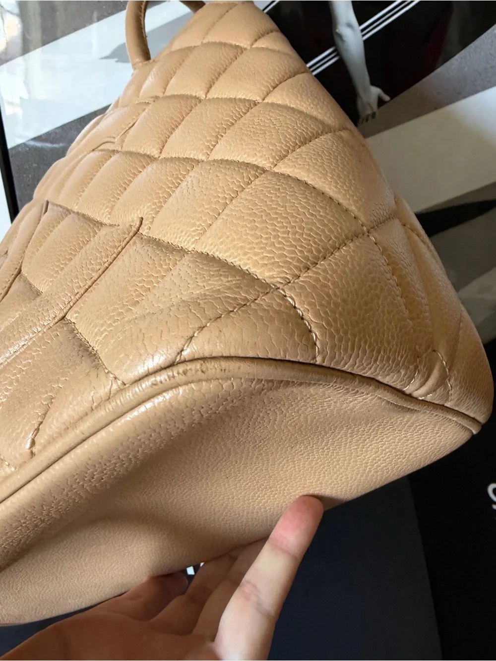 CHANEL Medallion Tote Bag Beige Caviar Leather Large CC Logo